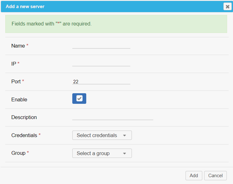 How to setup servers, group and SSH credentials